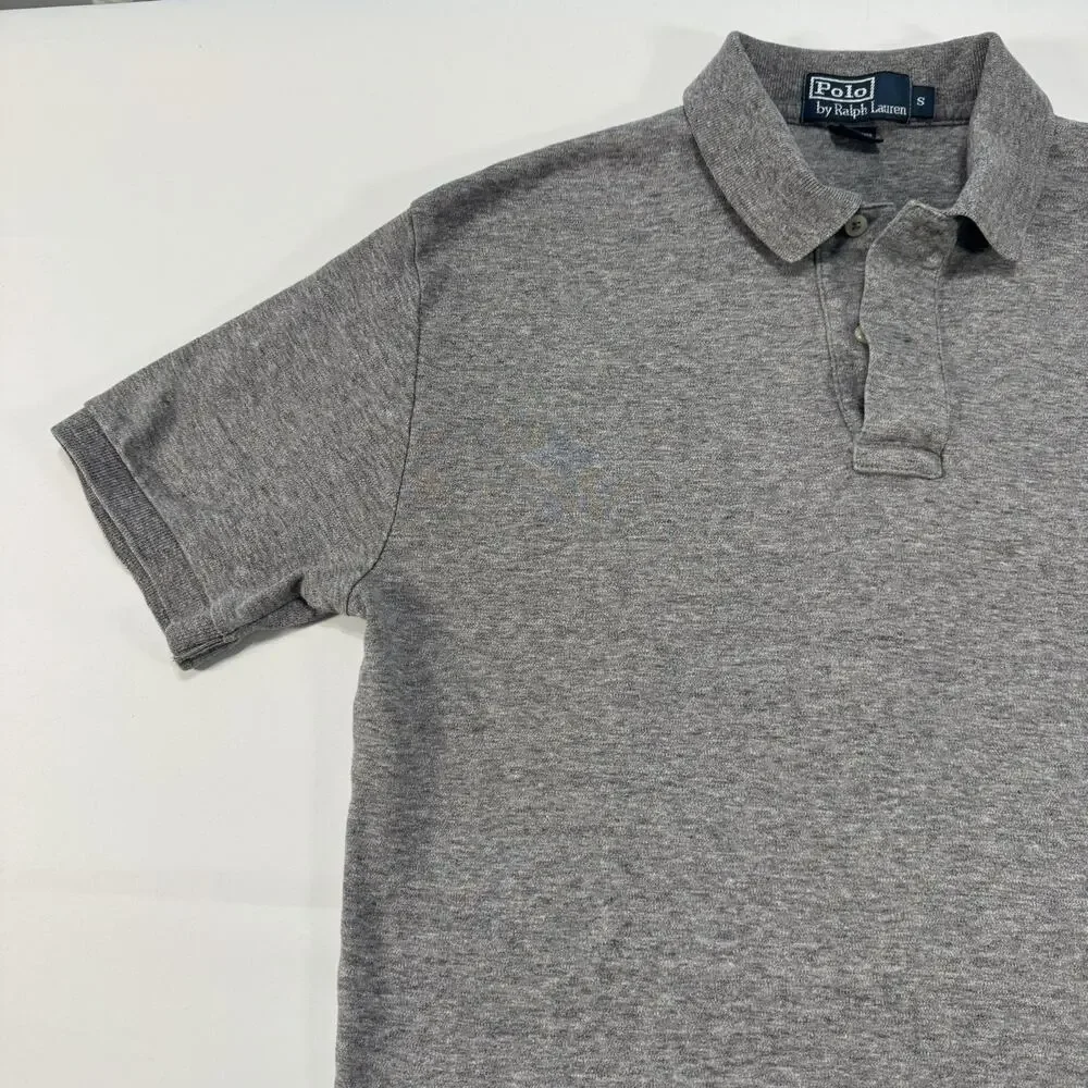 VTG Polo Ralph Lauren Slim Fit Short Sleeve Polo Mens S Gray Cotton White Pony